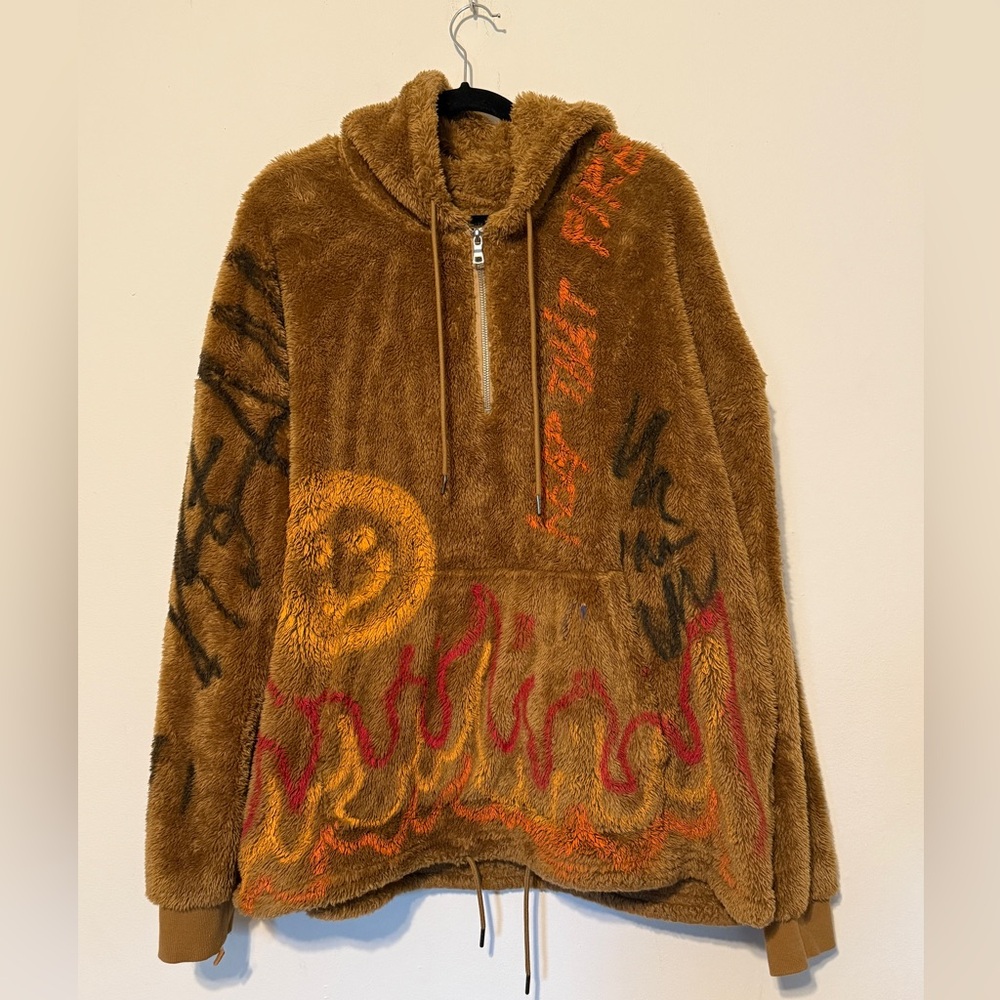 Spray painted Brown Sherpa/Fleece Hoodie